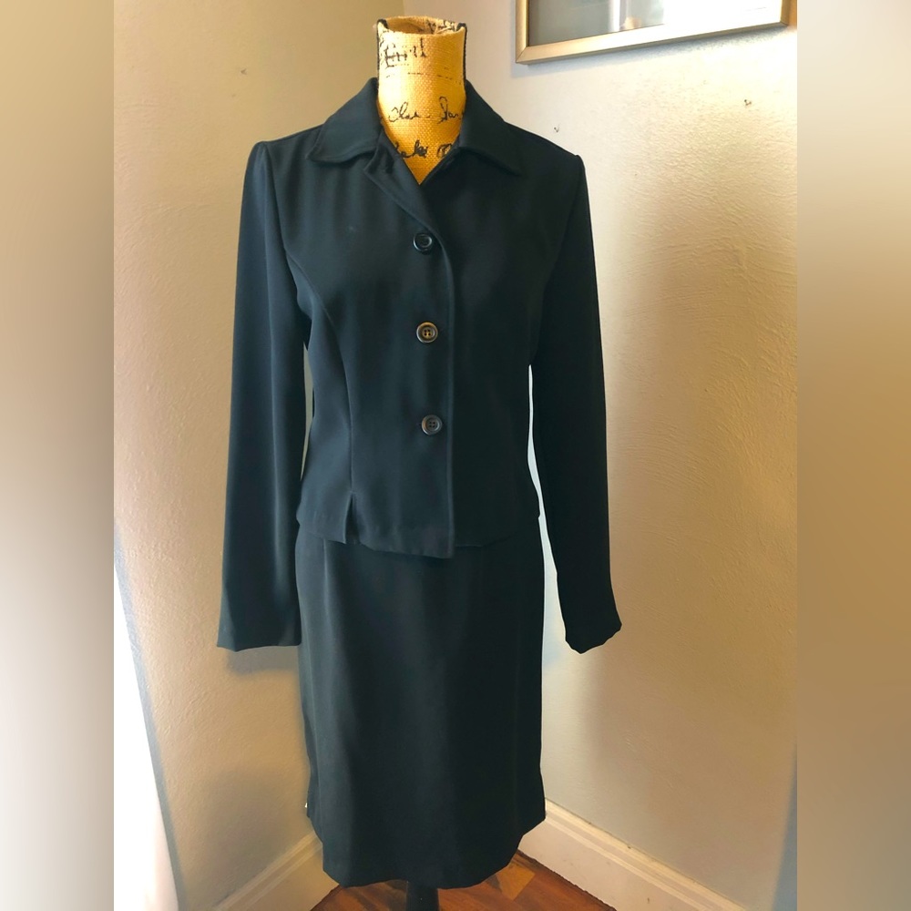 Vintage Alyn Paige Women Size 7/8 Skirt Suit Blazer Set 2 Pieces Black